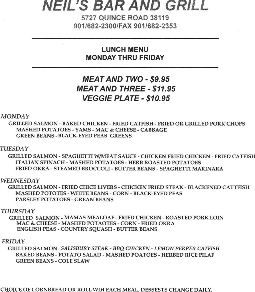 Neil Cafe Menu Menus - Neil's Music Room